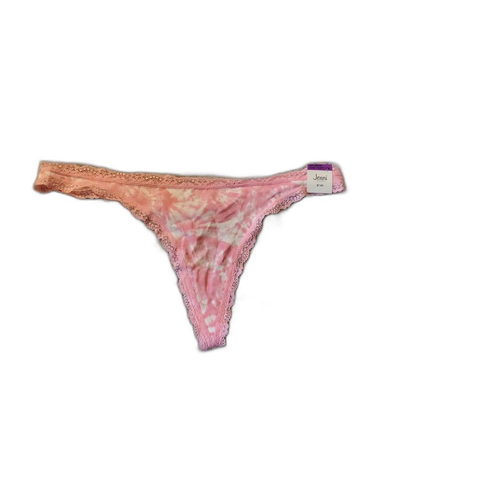 Jenni Womens Lace-Trim Thong Tiedye Pink 3XL